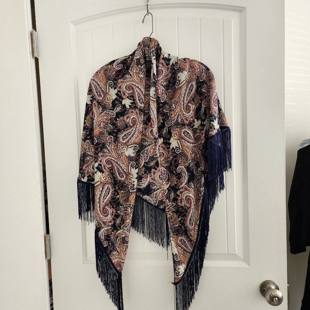 Francecas Triangle Scarf, Wrap, Shawl Paisley Print Navy Pink